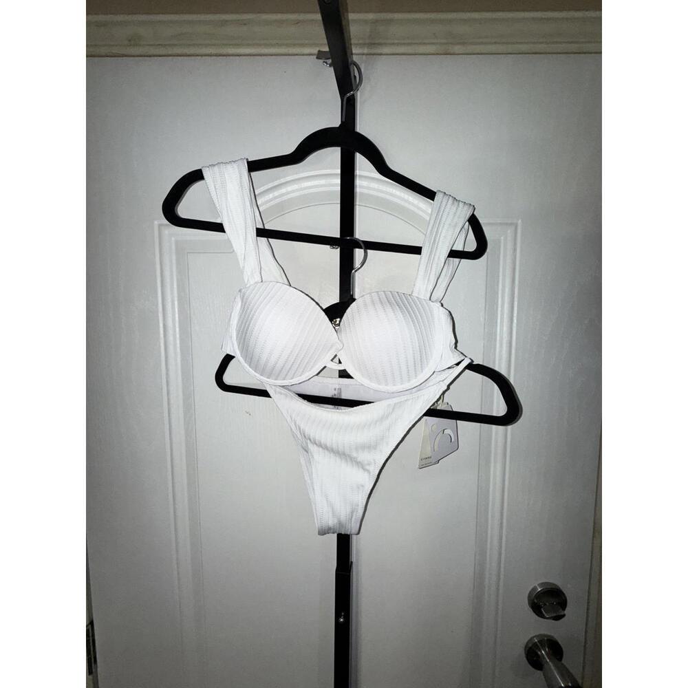 Commense White Textured Bikini Set Size Medium
